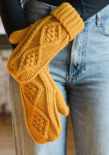Mustard cable knit mittens The Magnolia Cottage Boutique