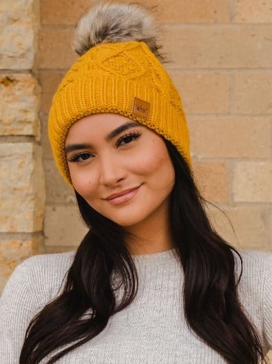 Mustard Cable Knit with Pom Hat The Magnolia Cottage Boutique