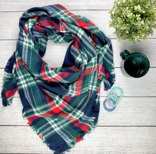 Navy Red and Green Blanket Scarf The Magnolia Cottage Boutique