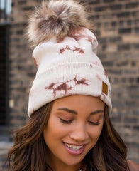 Panache Cream & Tan Tie Dye Pom Hat The Magnolia Cottage Boutique