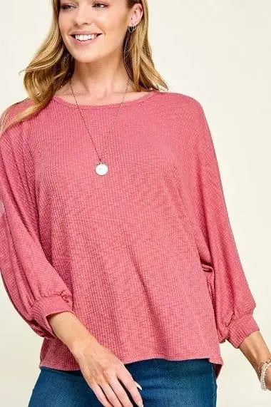 Pink Casual Ribbed Top - The Magnolia Cottage Boutique