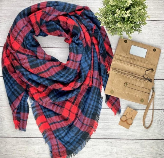 Red and Navy Blanket Scarf The Magnolia Cottage Boutique