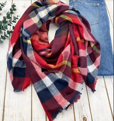 Red Navy and Gold Blanket Scarf The Magnolia Cottage Boutique