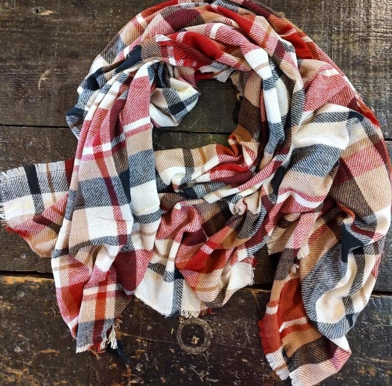 Red Tan and Black Blanket Scarf The Magnolia Cottage Boutique