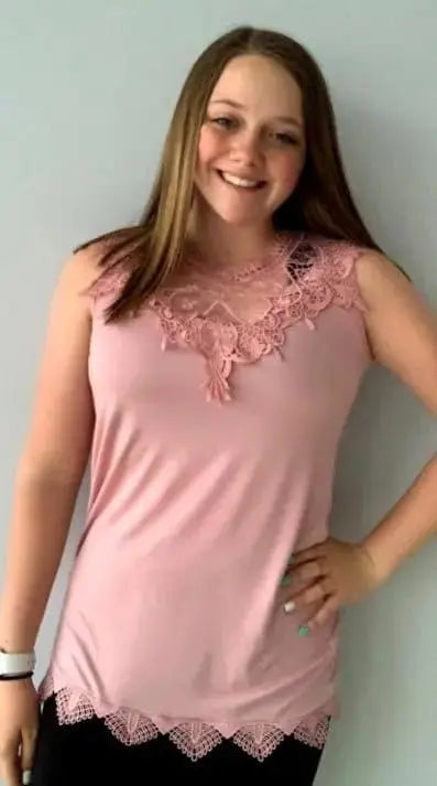 Rose Tank Top with Lace The Magnolia Cottage Boutique