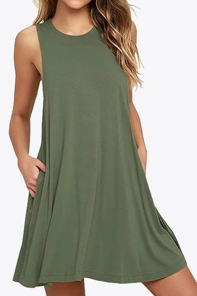 Round Neck Sleeveless Dress with Pockets - The Magnolia Cottage Boutique