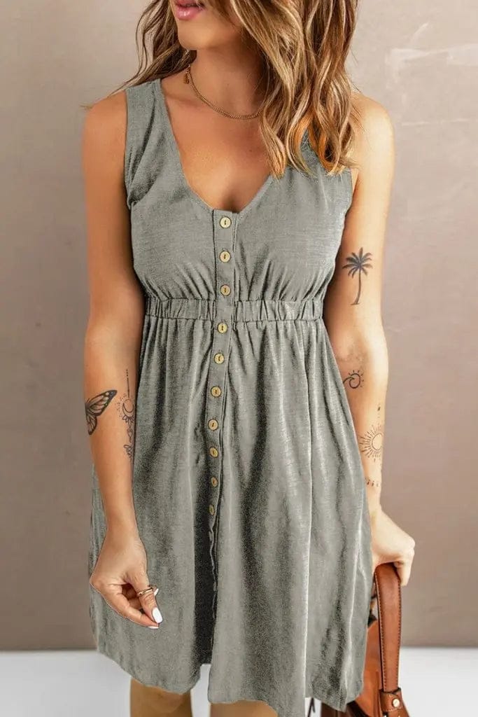 Sleeveless Button Down Mini Dress - The Magnolia Cottage Boutique