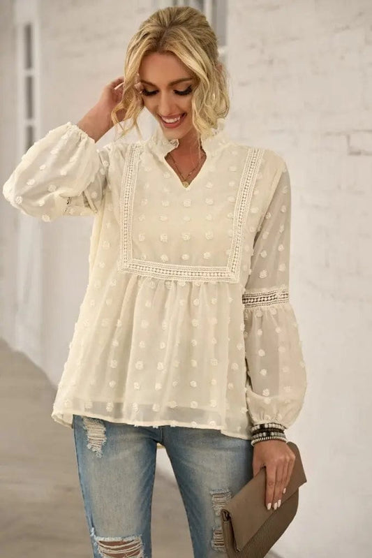 Swiss Dot Frilled Blouse - The Magnolia Cottage Boutique