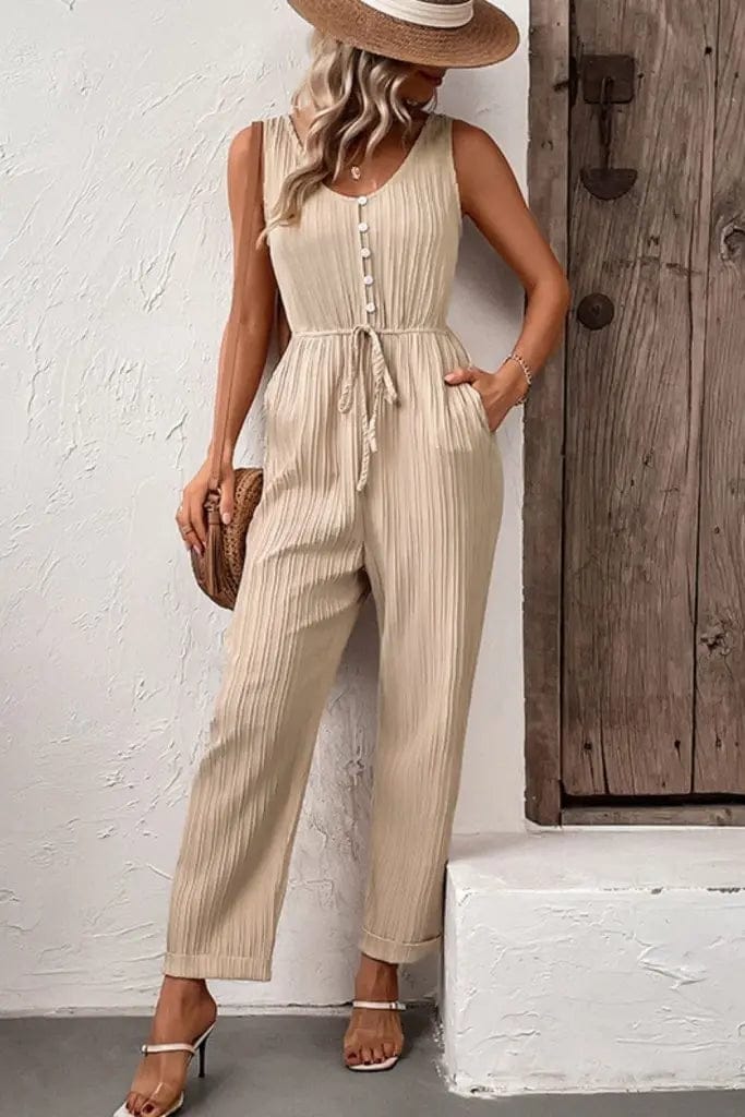 Textured Sleeveless Jumpsuit with Pockets - The Magnolia Cottage Boutique